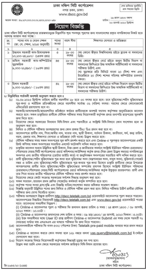Dhaka City Corporation Job Circular 2023