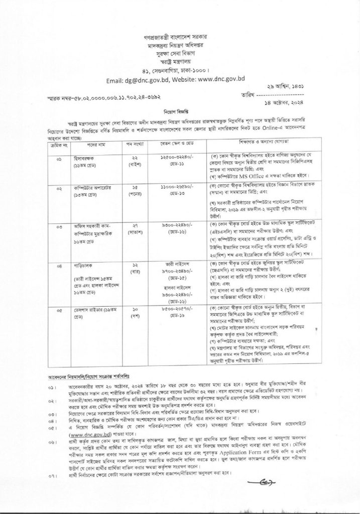 Department of Narcotics Control Job Circular 2024 : Download